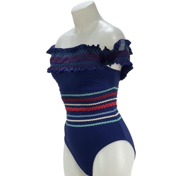RED CARTER Women's Blue Smocked One Piece Swimsuit Size 6 - Picture 3 of 10